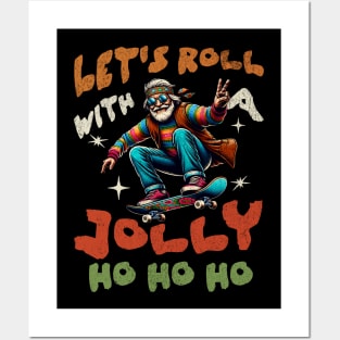 Funny Santa Riding a Skateboard Posters and Art